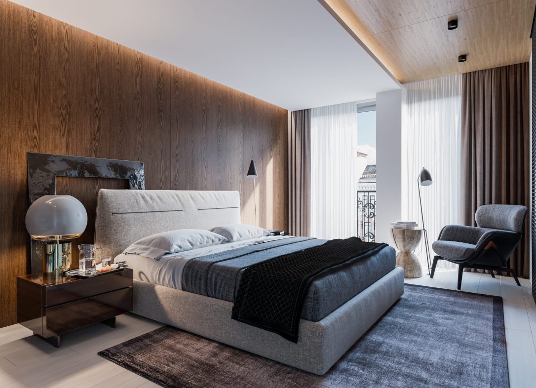 Modern interior of stylish apartment with furniture